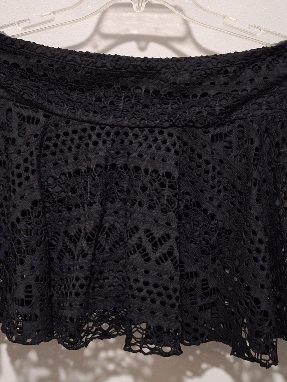 Black Crochet Swim Skirt/Bikini bottom with a flirty flare at the hem, size L - Picture 2 of 10